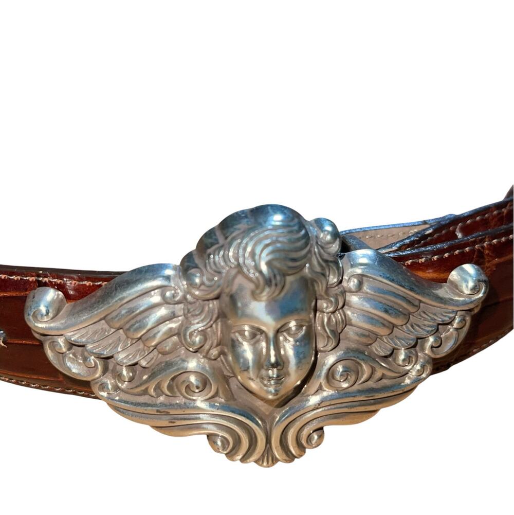 Brighton Vintage Leather Croc Embossed Cherub Belt